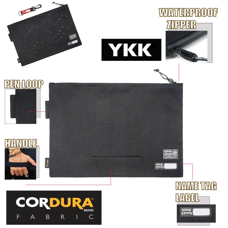 RE ROUGH ENOUGH Rough Enough Important Document Organizer Waterproof Document Folder with Zipper 16 x 11 Inches Black Cordura and Tarpaulin Lining for Office Travel Workspace - Image 4